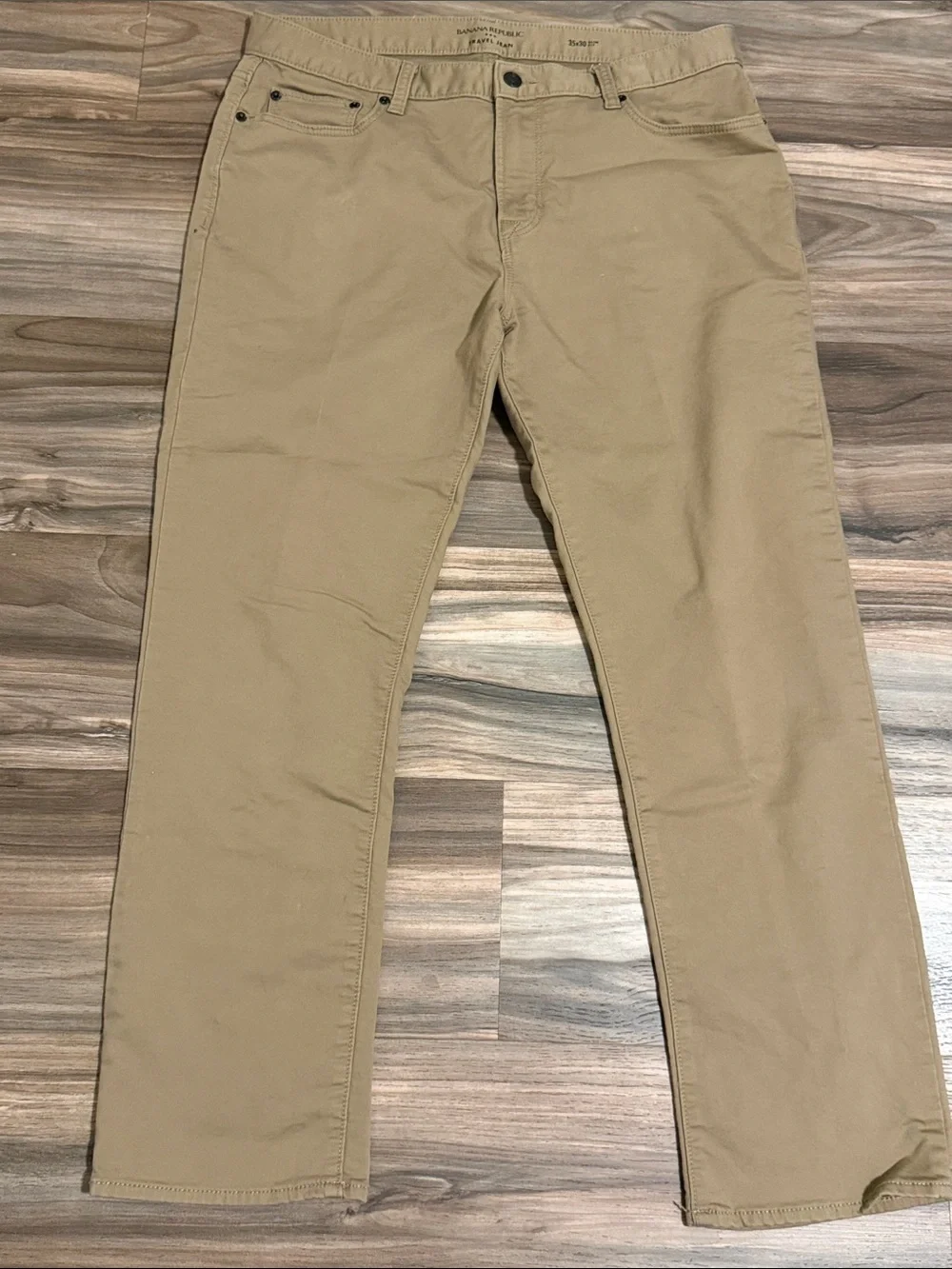 Banana Republic Mens Travel Jean Slim Fit Pants 35x30 Whiskey Khaki Brown Chino